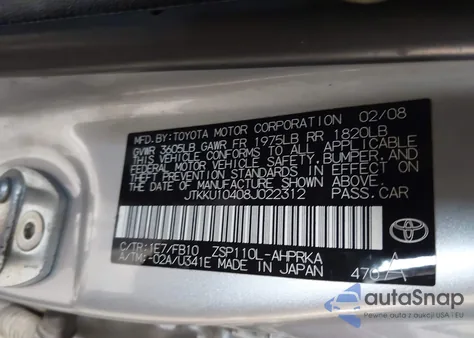 2008 Scion Xd from USA, damaged, VIN JTKKU10408J022312